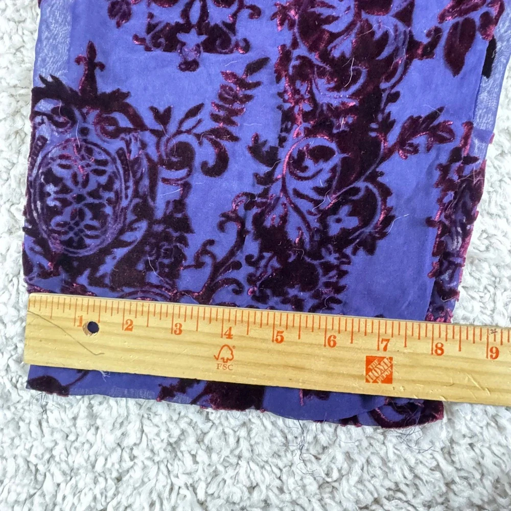 Velvet Burnout Floral Pants Set Purple Burgundy Sheer‎ Bohemian Blouse Top
